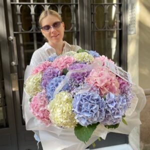 Large bouquet of hydrangeas in different colours