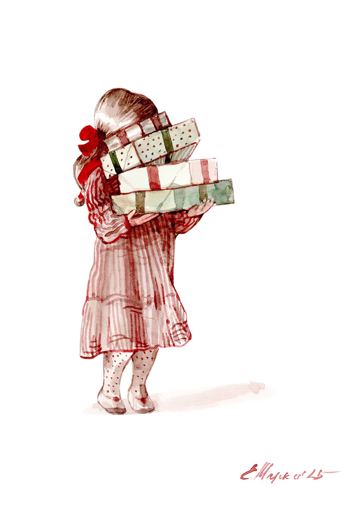 Tarjeta "Niña con regalos"