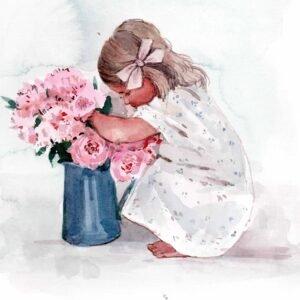 Tarjeta «Niña con peonías»